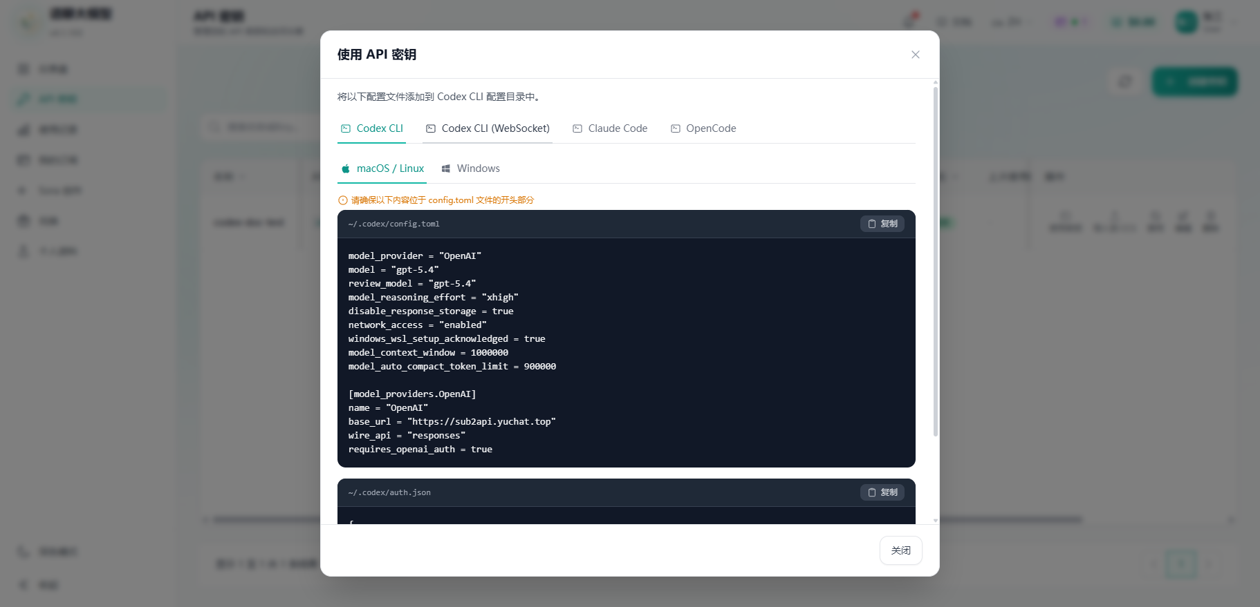 Codex CLI 配置截图（已脱敏）